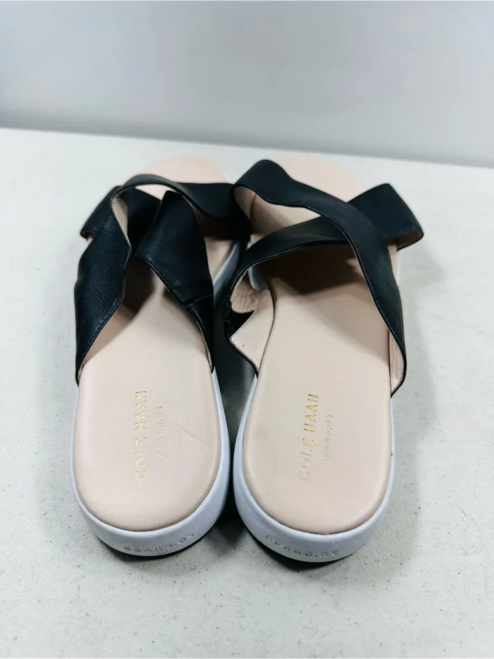 Cole Haan Womens ZERØGRAND Criss Cross Slide Sandal Black Leather Size 10
